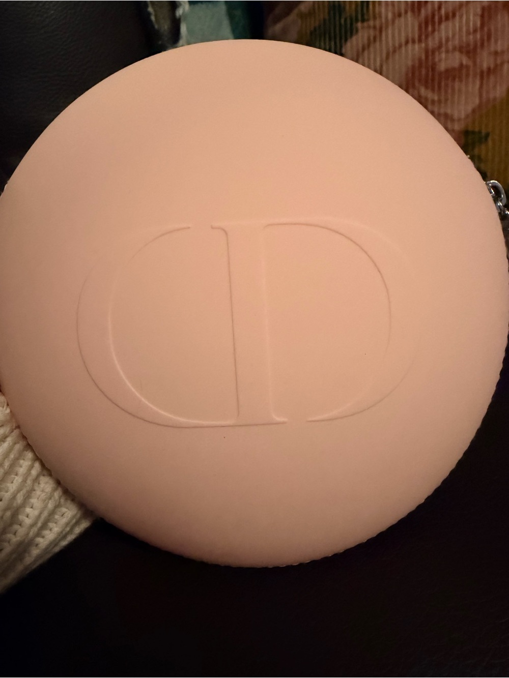 Dior Beauty Soft Pink Round Silicone Cosmetic Pouch with Dior Zipper Charm
